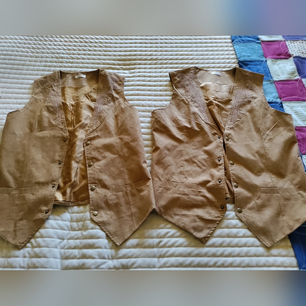 Tan his & hers cowboy/cowgirl vests